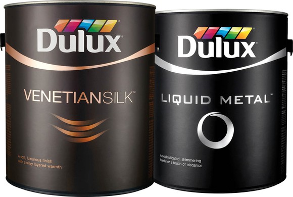 Dulux Venetian Silk paint cans.