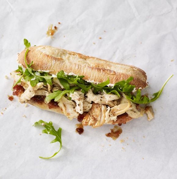A new Starbucks lunch sandwich: herbed chicken and fig spread.