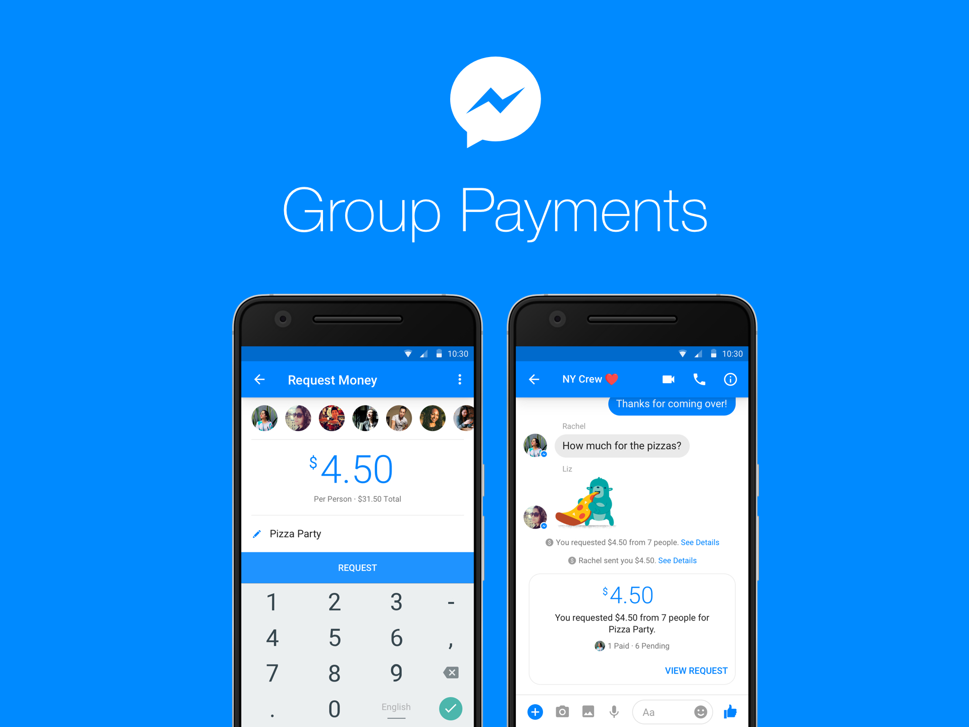 Interface of group payments in Messenger