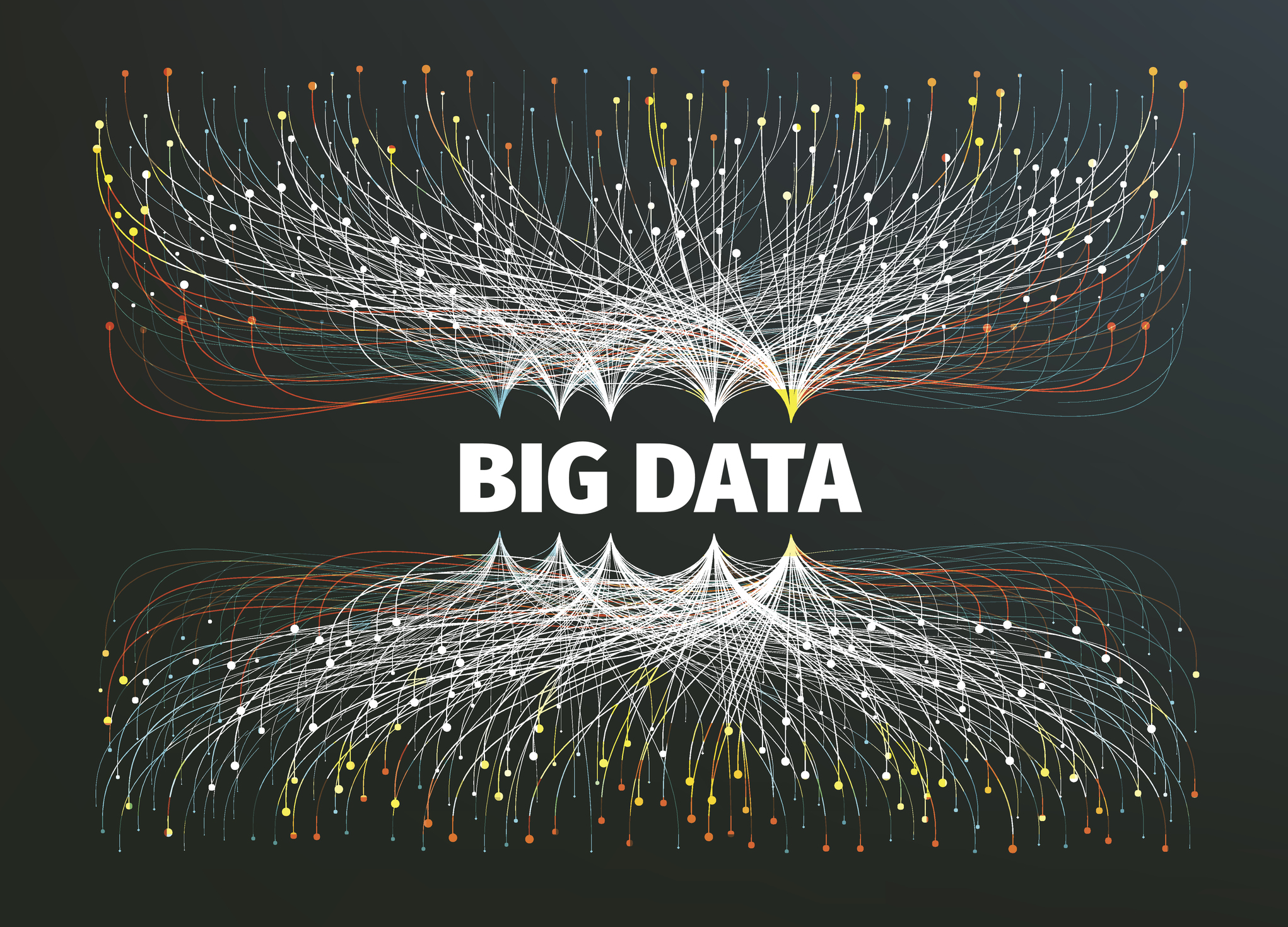 The words "Big Data" surrounded by connections to individual pieces of data.