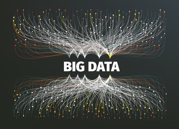 The words "Big Data" surrounded by connections to individual pieces of data.