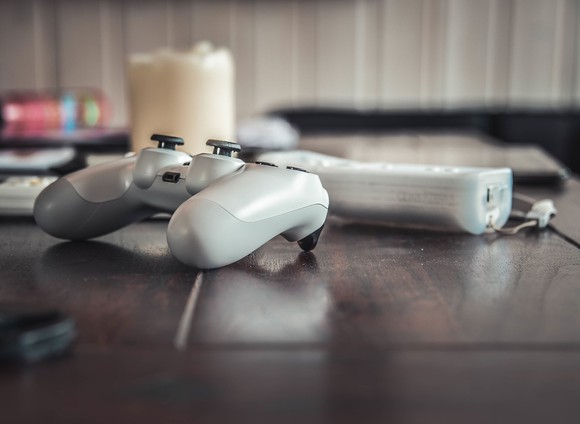 Video game controller lying on a table