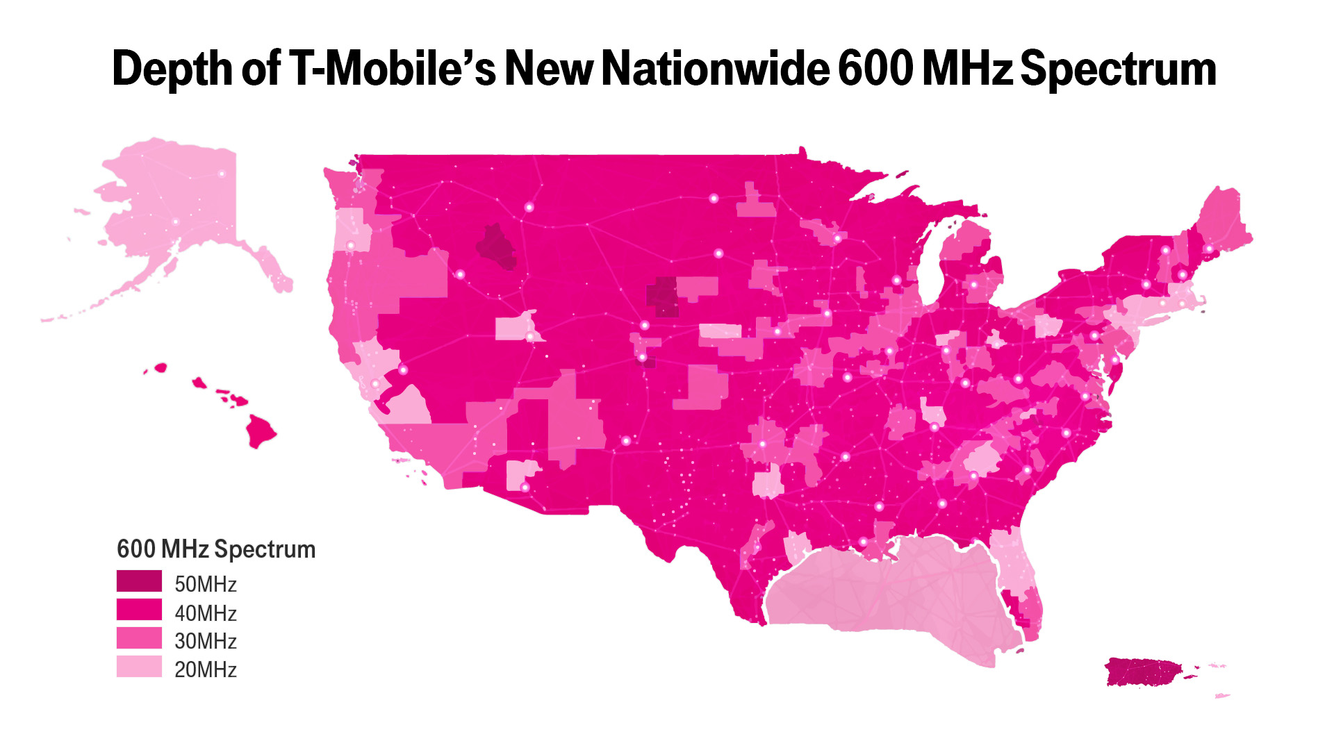 Map showing depth of T-Mobile's 600 MHz holdings