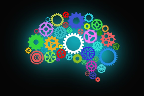 Human brain depicted as full of colorful gears.