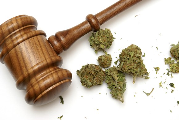 Marijuana buds with gavel