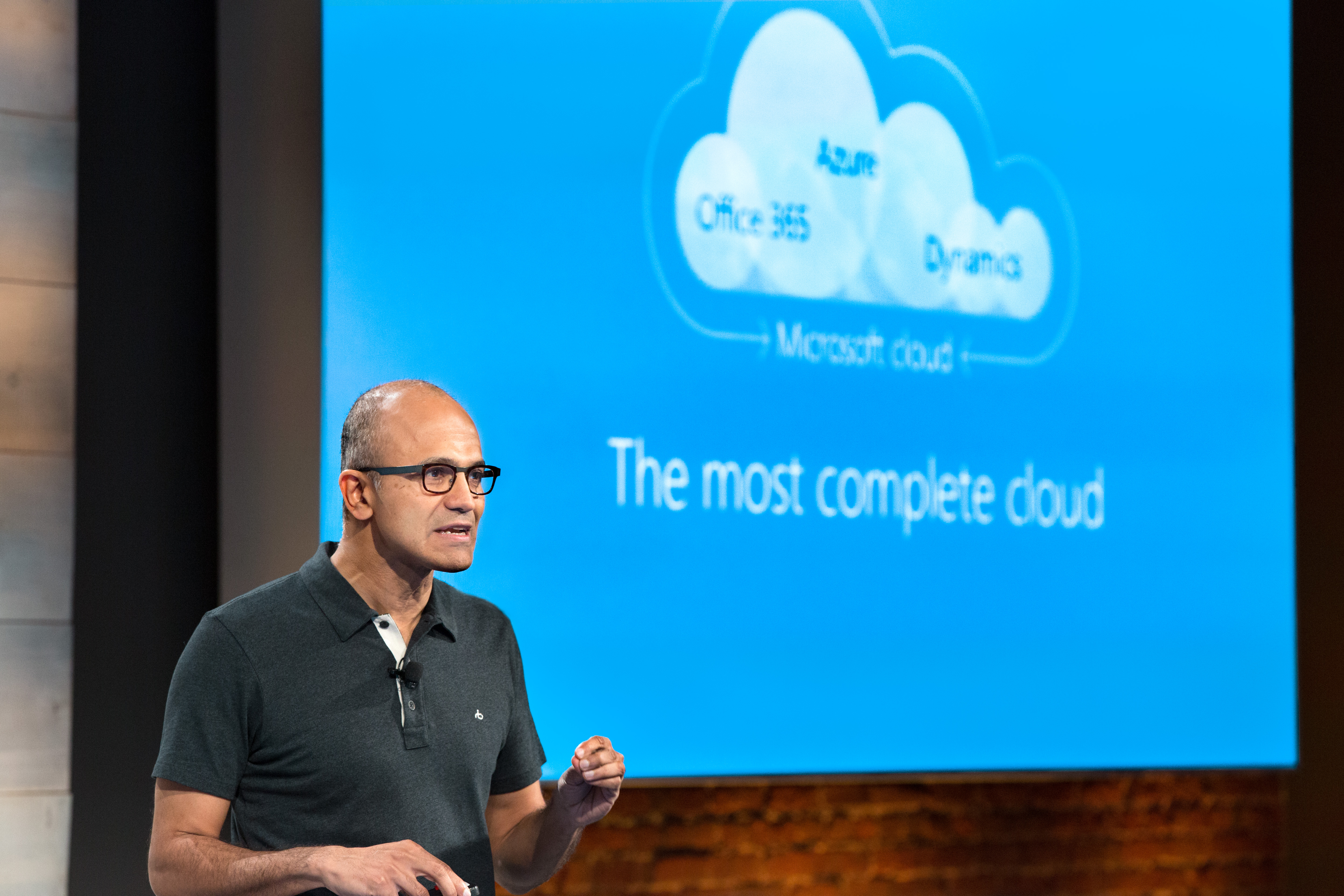 Microsoft CEO Satya Nadella discussing how his company uses cloud computing and machine learning to create the future of tech.