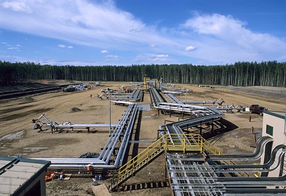 An oil sands production field in Canada.