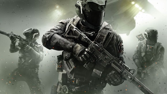 "Call of Duty Infinite Warfare" graphic of soldiers in uniform carrying weapons.