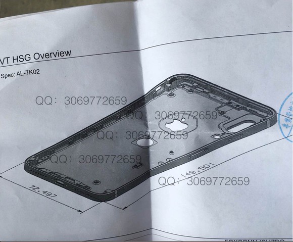 The allegedly leaked schematics of Apple's next-gen iPhone with Touch ID on the back.