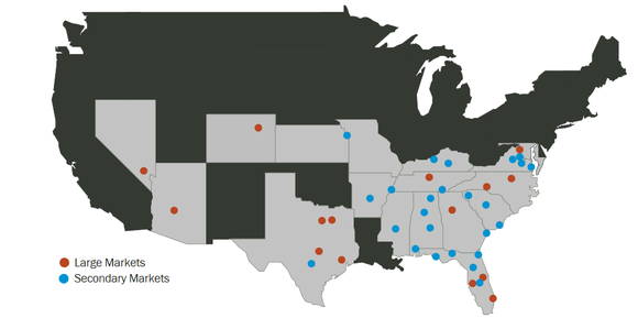 Map of MAA's major apartment markets.