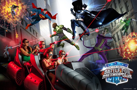 Justice League ride that opened in 2014 at some Six Flags parks.
