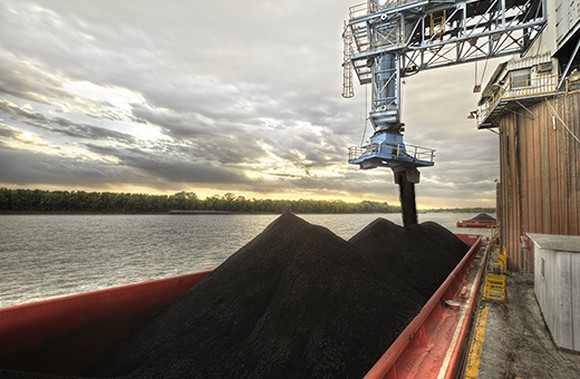 Coal being loaded onto a ship.