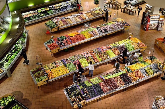 A view of a supermarket from above.