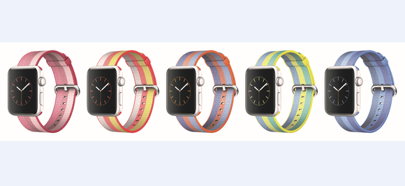 Five Apple watches on display.