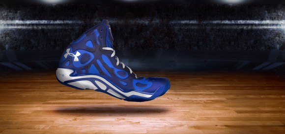 An Under Armour basketball shoe.