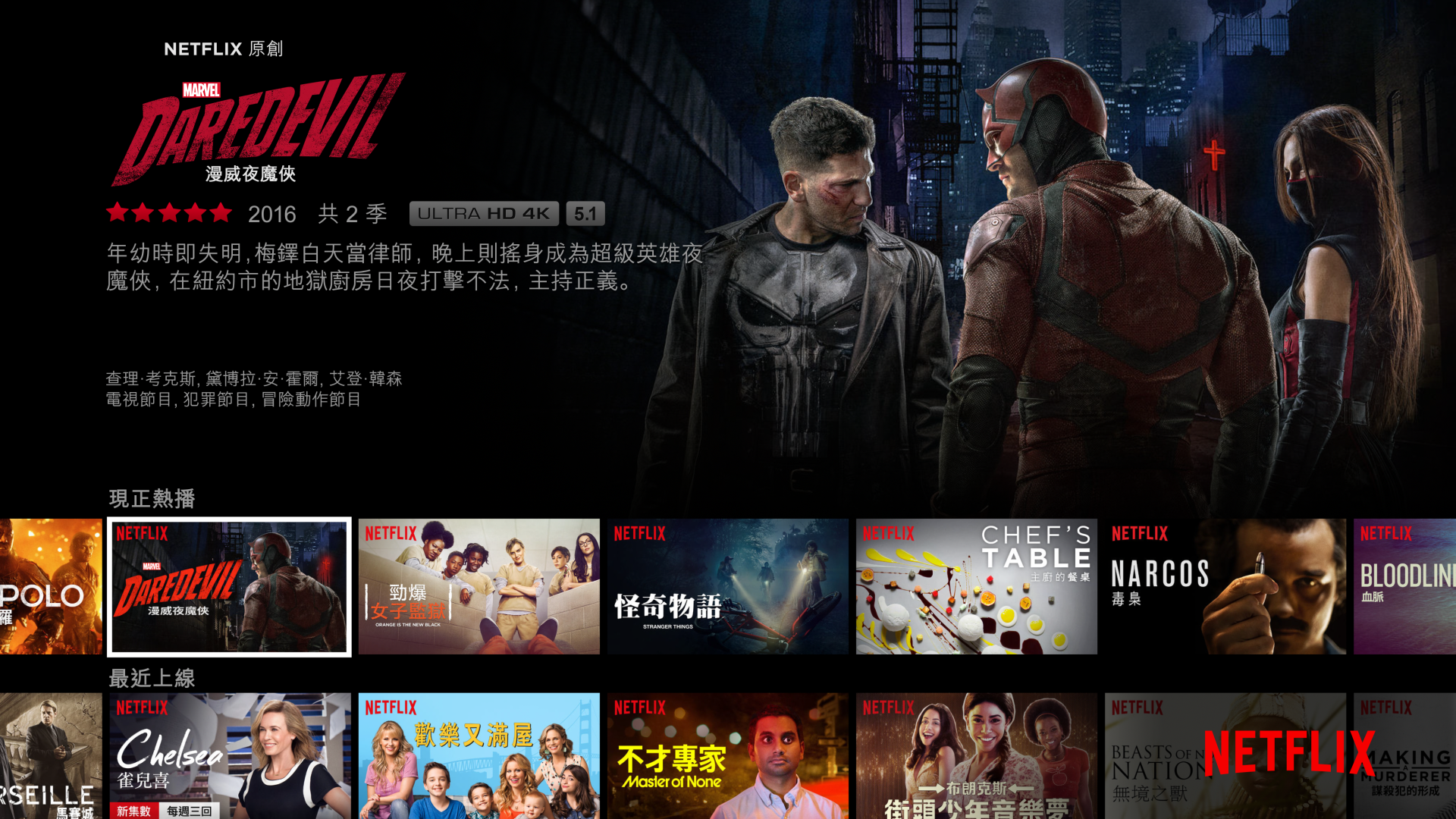 Marvel's Daredevil on Netflix in Traditional Chinese.
