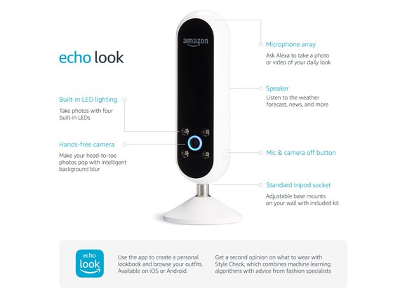 Image of Echo Look with list of features.