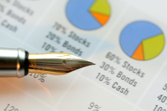 Asset allocation chart of stocks, bonds, and cash