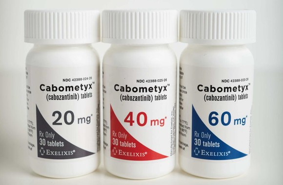 Three bottles of Cabometyx at different strengths