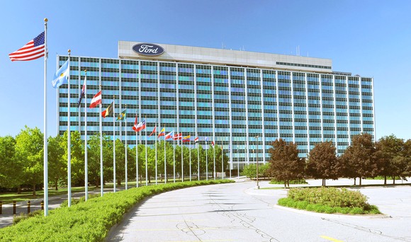 Front view of Ford's Dearborn based HQ.