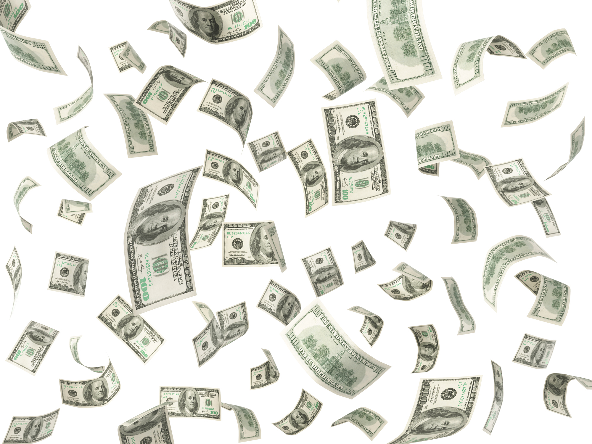 Currency floating in the air.