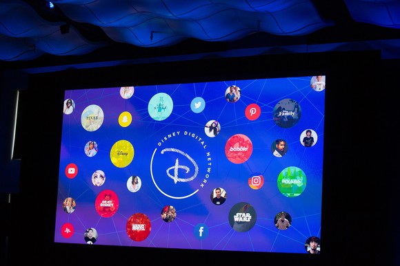 Projection screen showing various properties that will make up the Disney Digital Network.