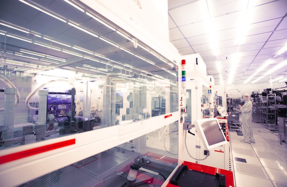 A clean room at a Tower Semiconductor facility.