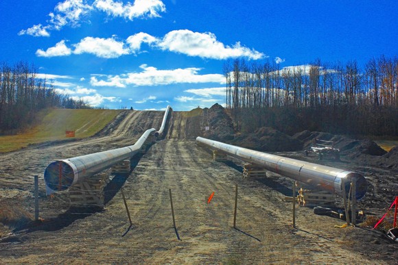 Construction of an oil pipeline.