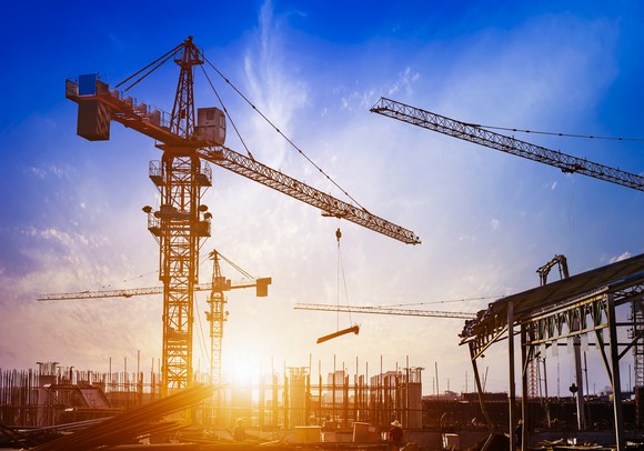 Cranes at a large construction site