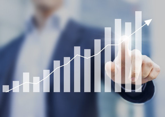 A graphic showing rising stock prices