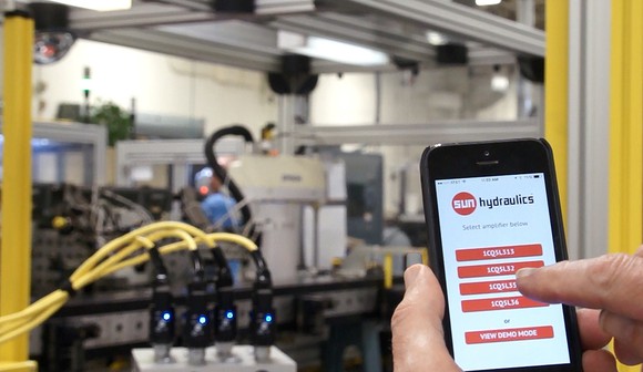 Sun Hydraulics components being controlled with a smartphone app.