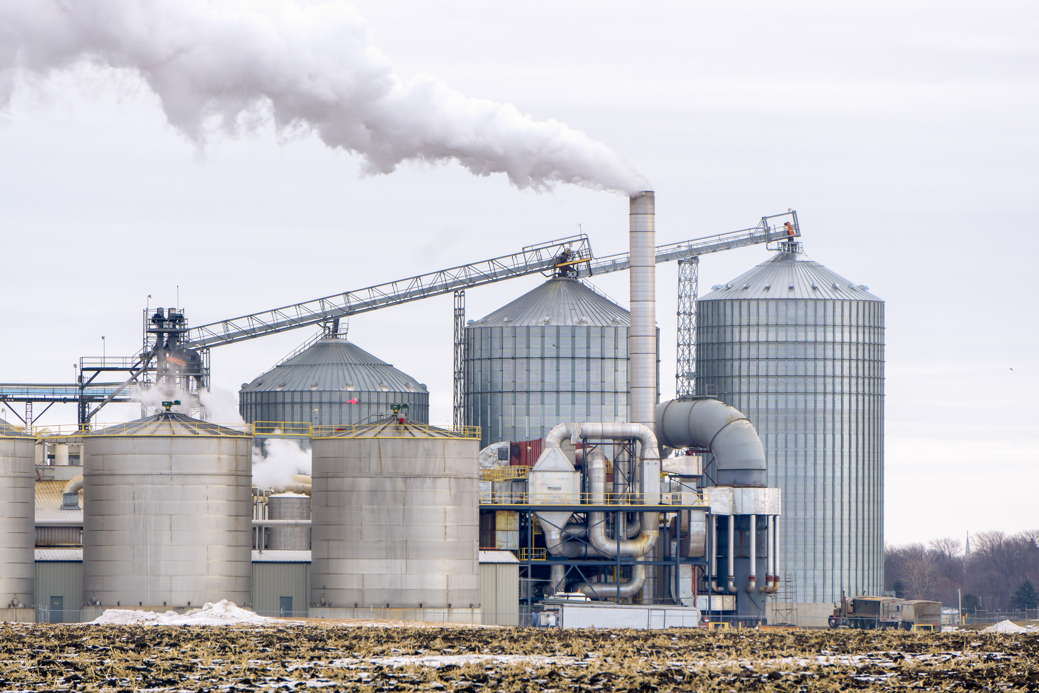 Steam rising from an ethanol production facility.