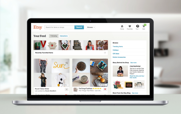 Etsy homepage on a laptop.