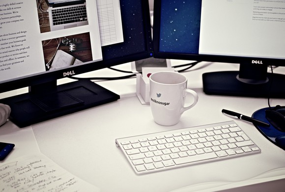 A home workstation with a computer on it