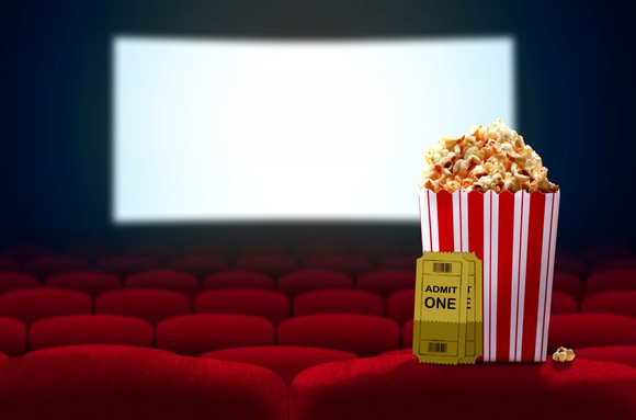 A movie theater with popcorn.