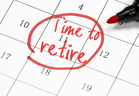 A date circled on a calendar with the words "Time to retire" written on it.