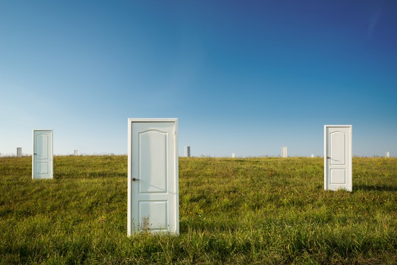 Doors in a field.