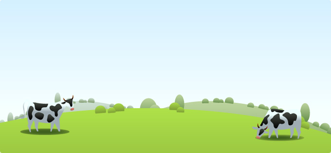 An illustration of two cows in a green field