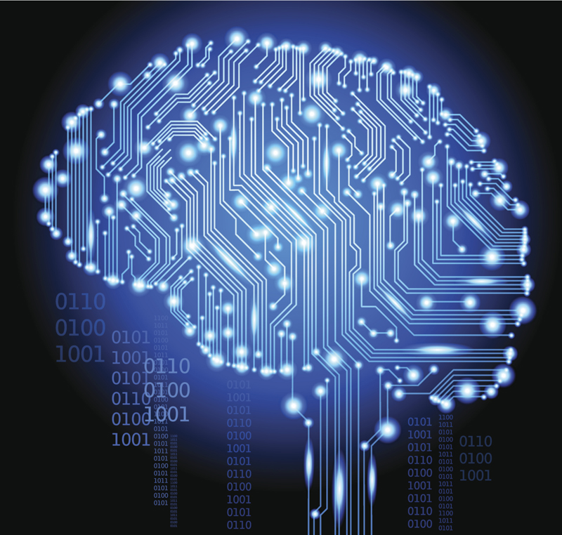 A picture of a brain made of electrical connections.