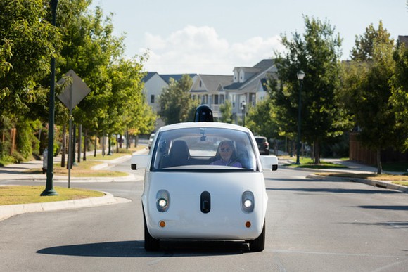 Small self-driving car, seen from the front