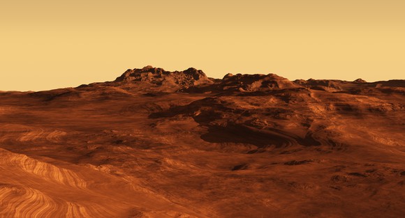 An imaginary Martian landscape illustration.