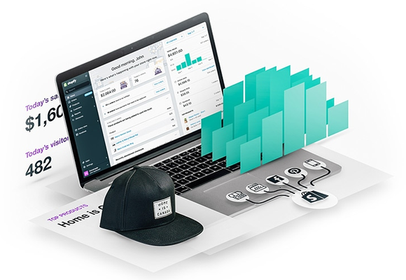 Computer screen with data and graphs showing key stats on an e-commerce business.