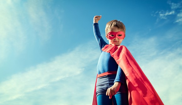 Child in superhero costume.