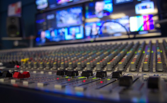 A mixing board in a TV production room