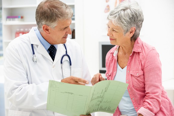 A doctor consulting with a female patient.