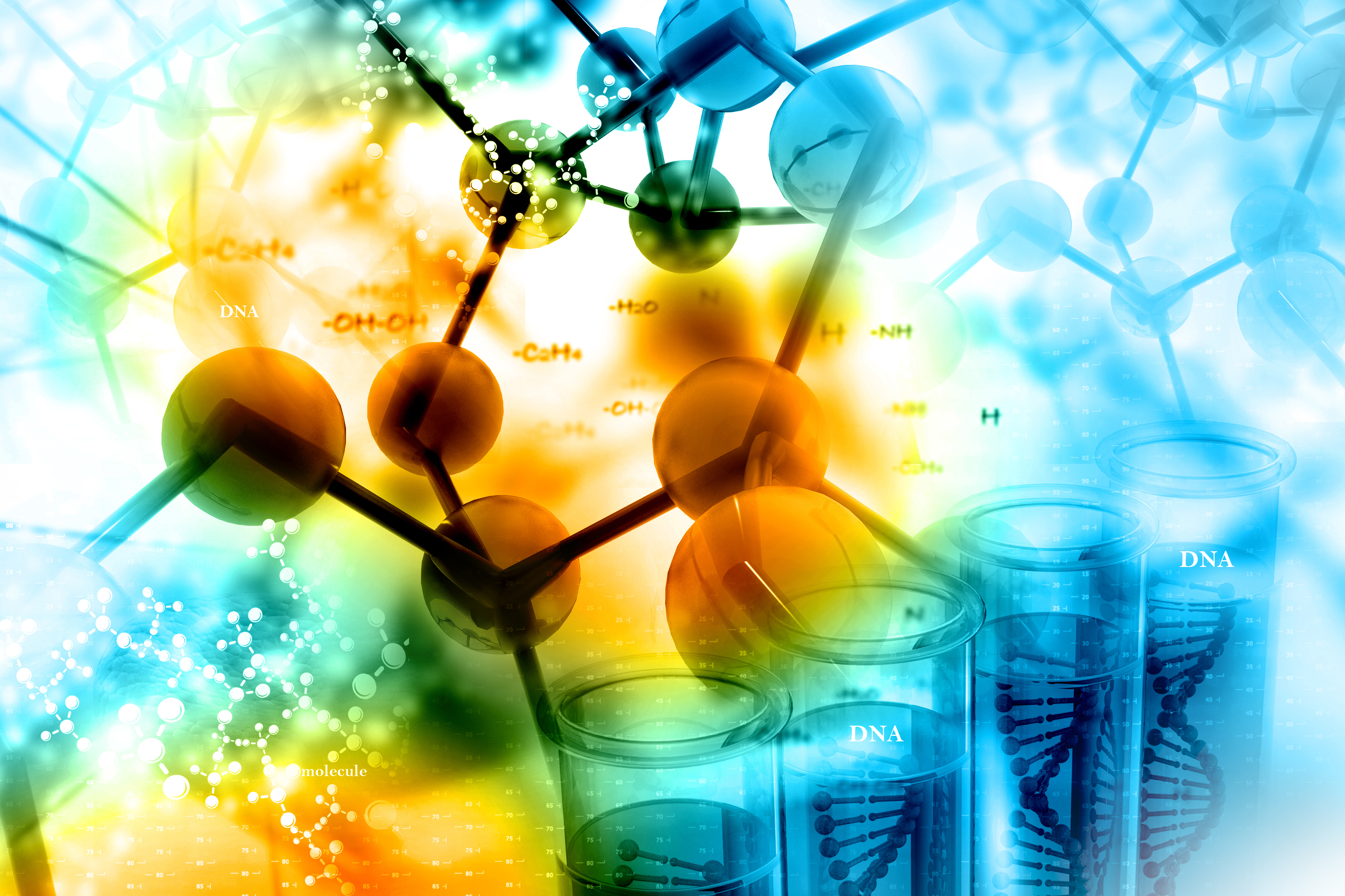 A drawing depicting DNA and molecular research.