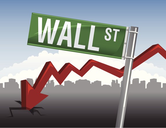 Wall Street Sign with an arrow pointing downward.