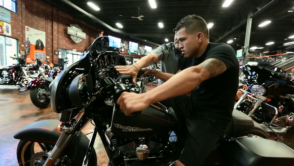 Mixed martial artist Anthony Pettis on a Harley-Davidson