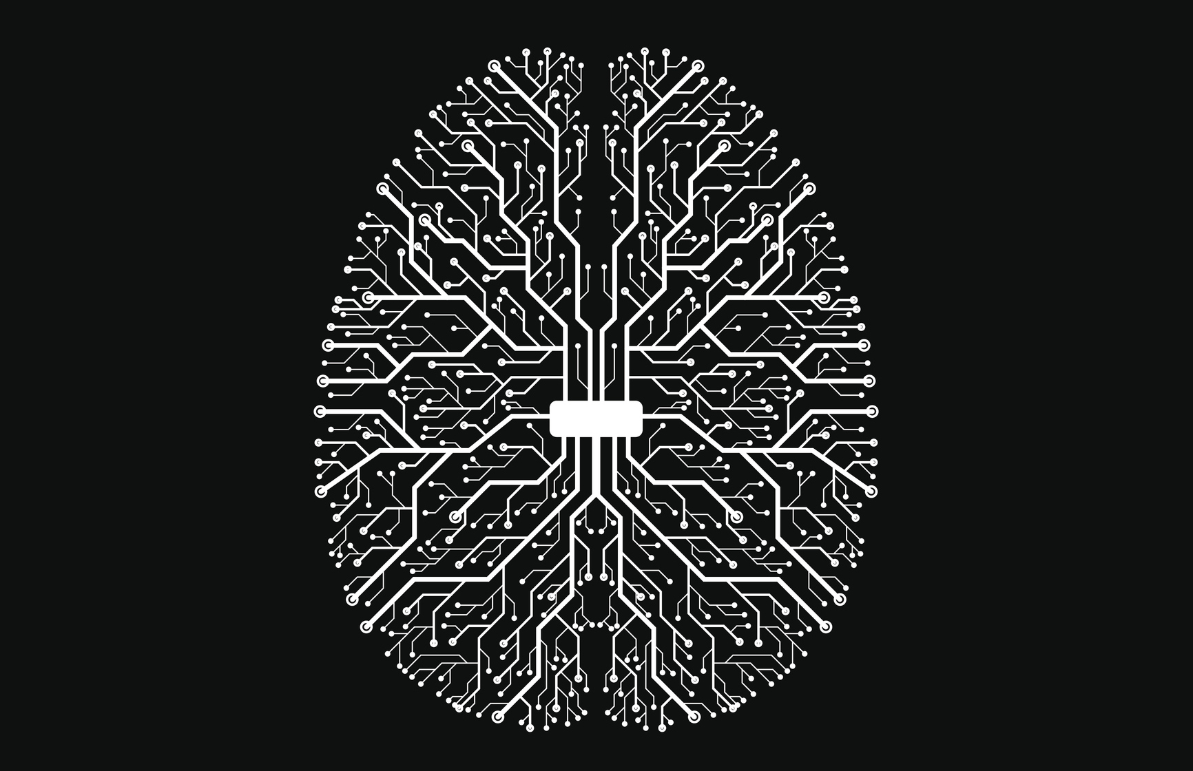 Brain graphic made out of computer circuits.