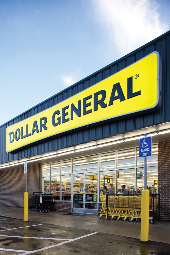 The exterior of a Dollar General store